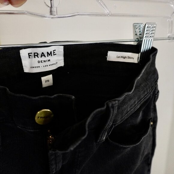 FRAME sz 2 5Denim Black Noir Le High Skinny Shredded Raw Jeans - Picture 5 of 5